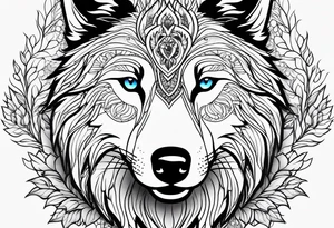 Wolf face with nature background tattoo idea