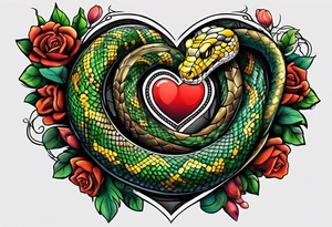snake around a heart tattoo idea
