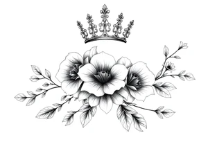 detailed beautiful gothic boho flowers on vine with gorgeous crown ornamental tattoo idea