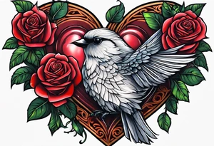 heart, rose, bird tattoo idea