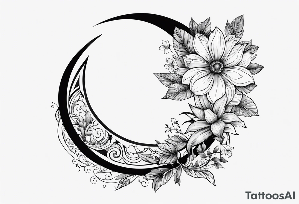 flower wrapping half around the moon tattoo idea