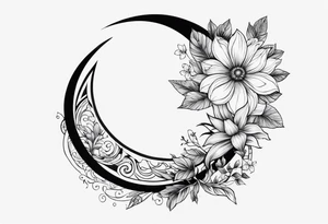 flower wrapping half around the moon tattoo idea