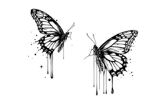 Bleeding butterfly and a second one who is in mental horror style and his placement is left and down from the first one tattoo idea