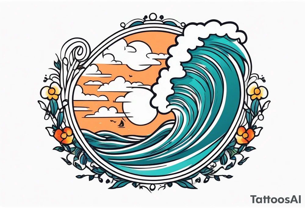 american traditional waves flat tattoo idea