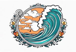 american traditional waves flat tattoo idea