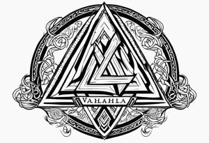 Valhalla 
Sword shield valknut fire tattoo idea