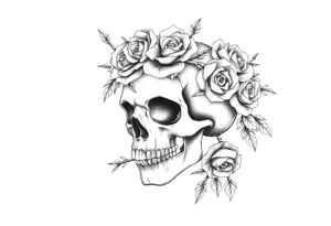 ornate skull adorned with crown of wild roses and thorns tattoo idea