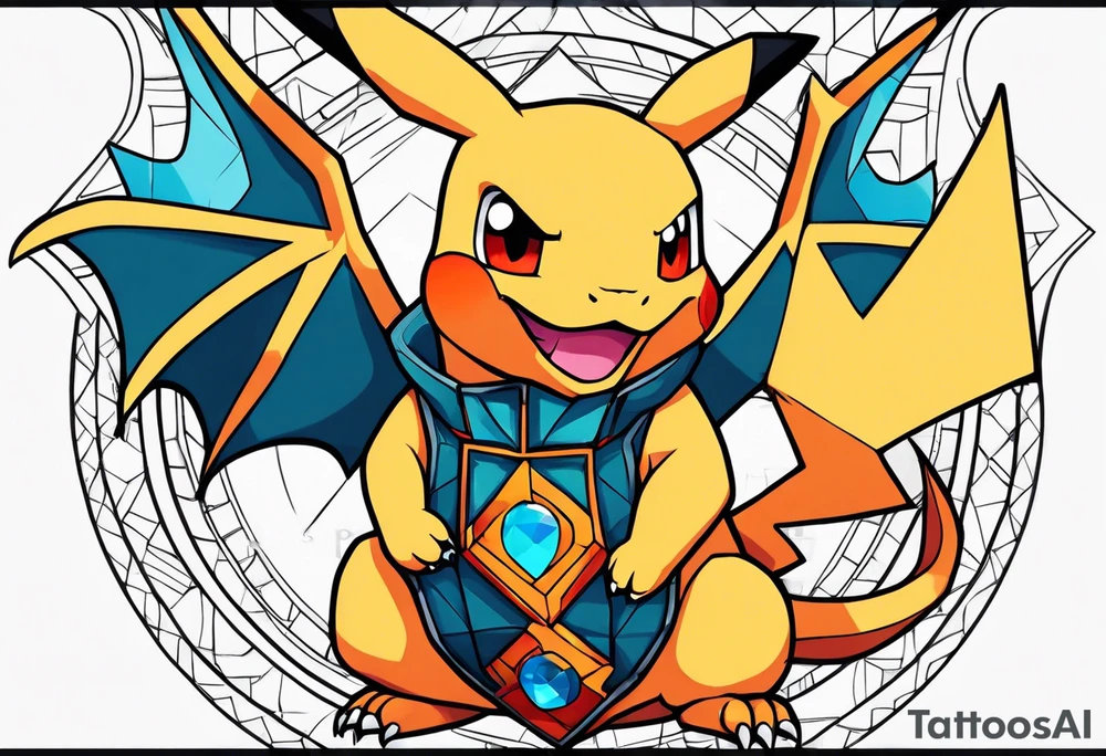 Dad and daughter Charizard and pikachu tattoo idea