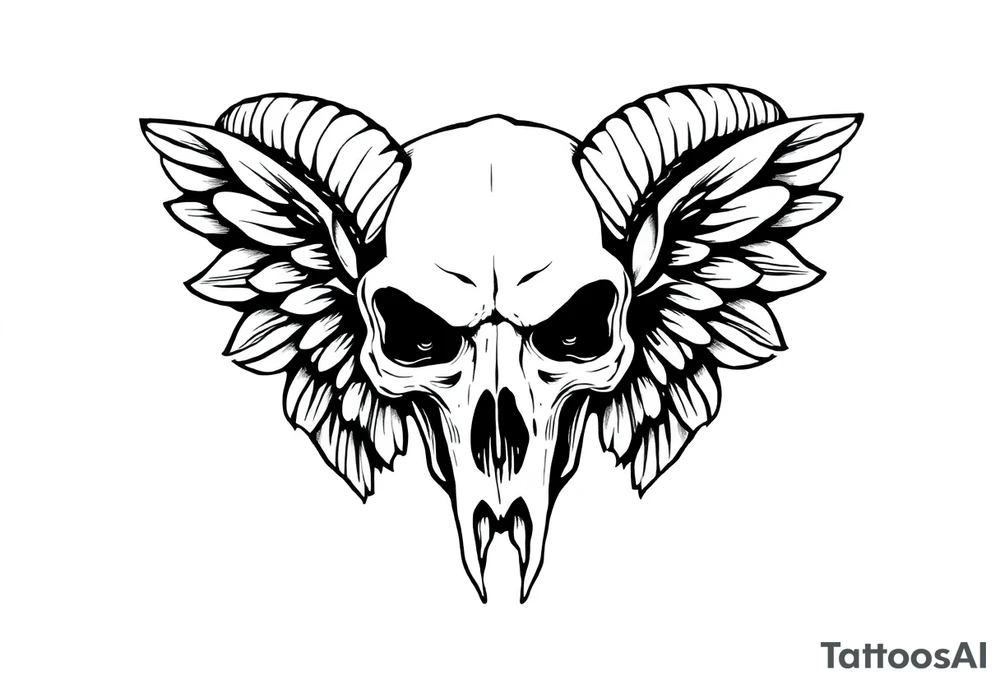 goat skull odd crying angel tattoo idea