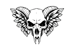 goat skull odd crying angel tattoo idea