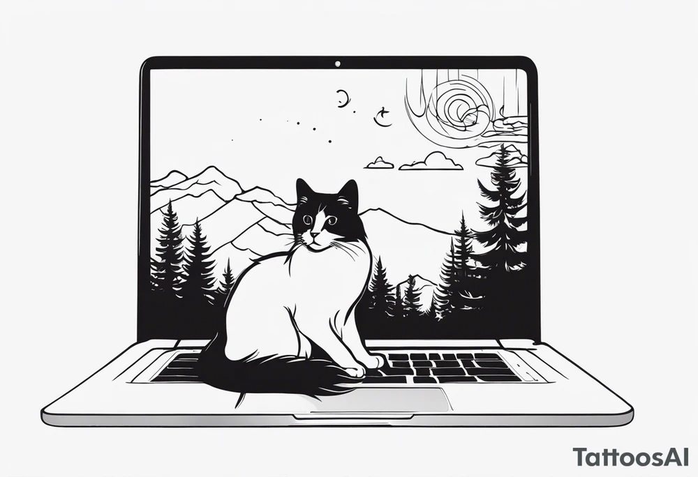 кот и mackbook tattoo idea