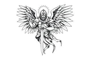 Holy Archangel, Biblical, Christianity, Hebrew, Guards of Christianity, Holding a sword, has six wings, wearing helmet, halo, seraphim, seek justice, walk only with God tattoo idea