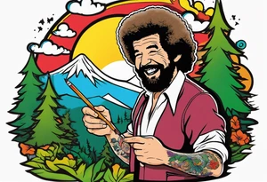 Bob Ross rolling a blunt tattoo idea