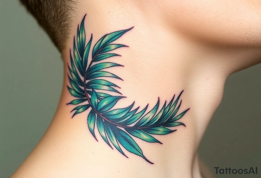 large palm leaves twisted side neck tattoo tattoo idea