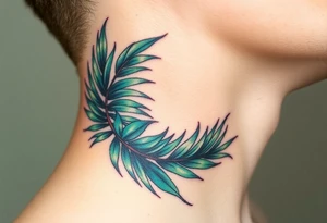 large palm leaves twisted side neck tattoo tattoo idea