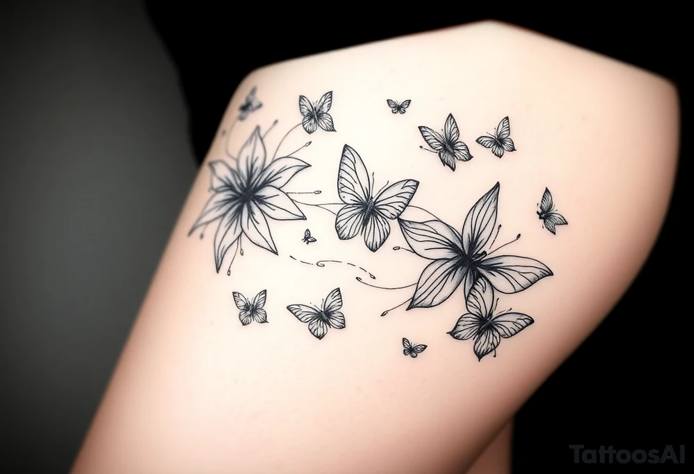 Lilies dissolving into butterflies tattoo idea