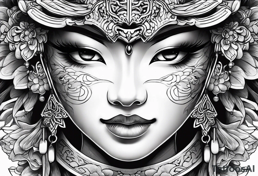 Japenese henya mask female tattoo idea