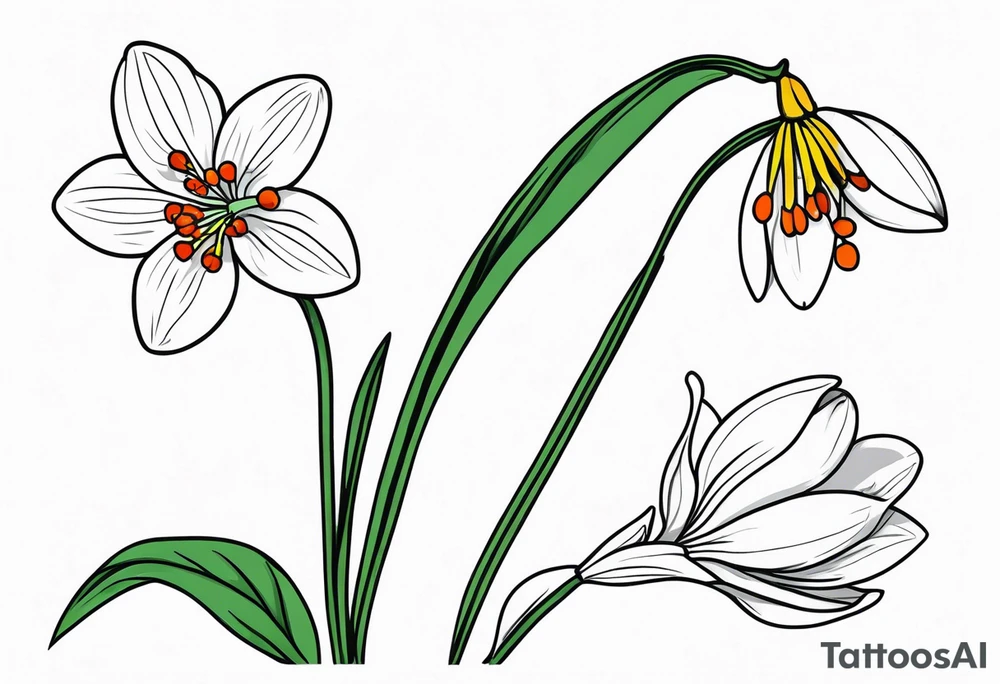One snowdrop, One hawthorn flower, Two honeysuckle blooms, tattoo idea
