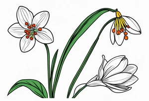 One snowdrop, One hawthorn flower, Two honeysuckle blooms, tattoo idea