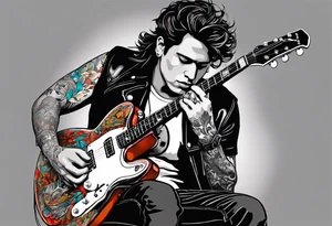 John Mayer playing guitar with Patrick Maahomes tattoo idea