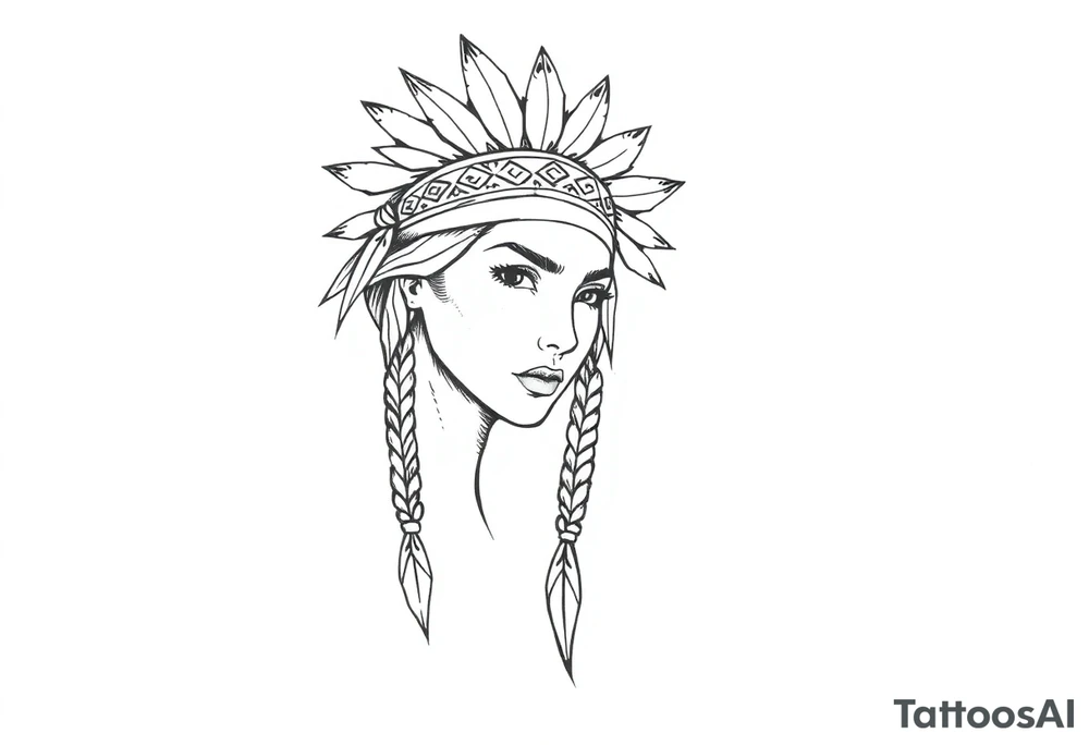 Female Native American wearing headband tattoo idea