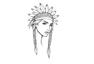 Female Native American wearing headband tattoo idea