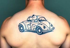 Snowman in a hot rod vw beetle tattoo idea
