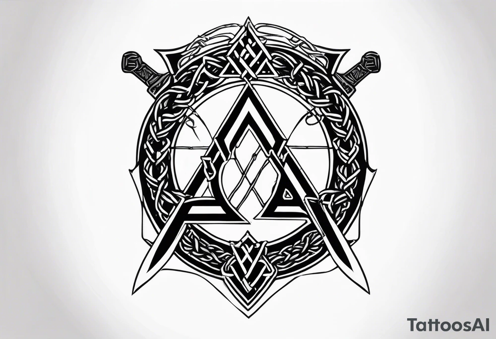 Valhalla sword shield axe barbed wire chains valknut tattoo idea