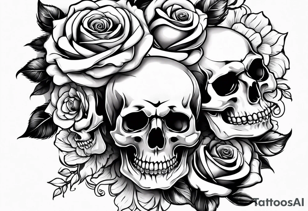 Skulls wrapped in roses with a lion tattoo idea