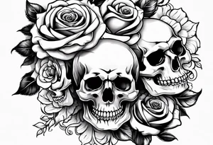 Skulls wrapped in roses with a lion tattoo idea