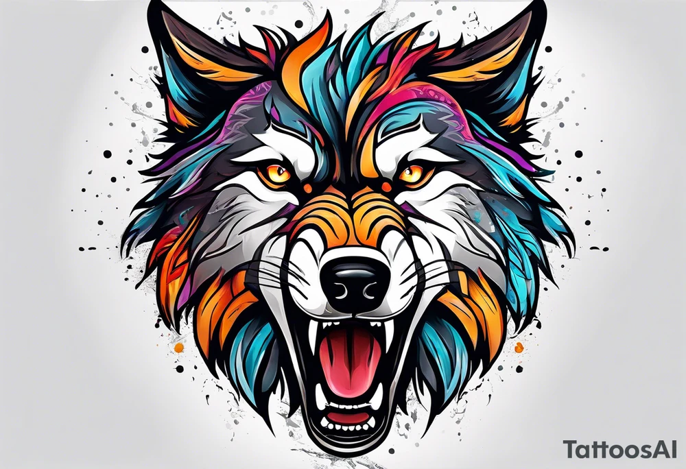 Wolf face roaring tattoo idea