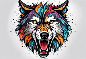 Wolf face roaring tattoo idea
