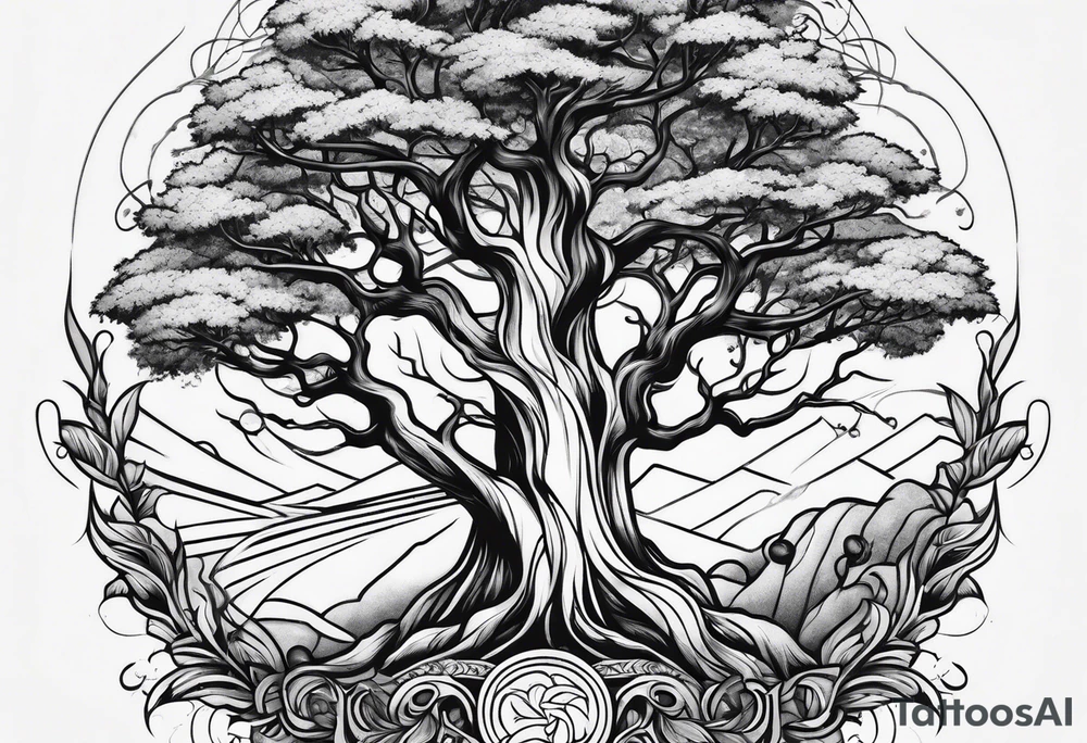 tree-like dagger tattoo idea