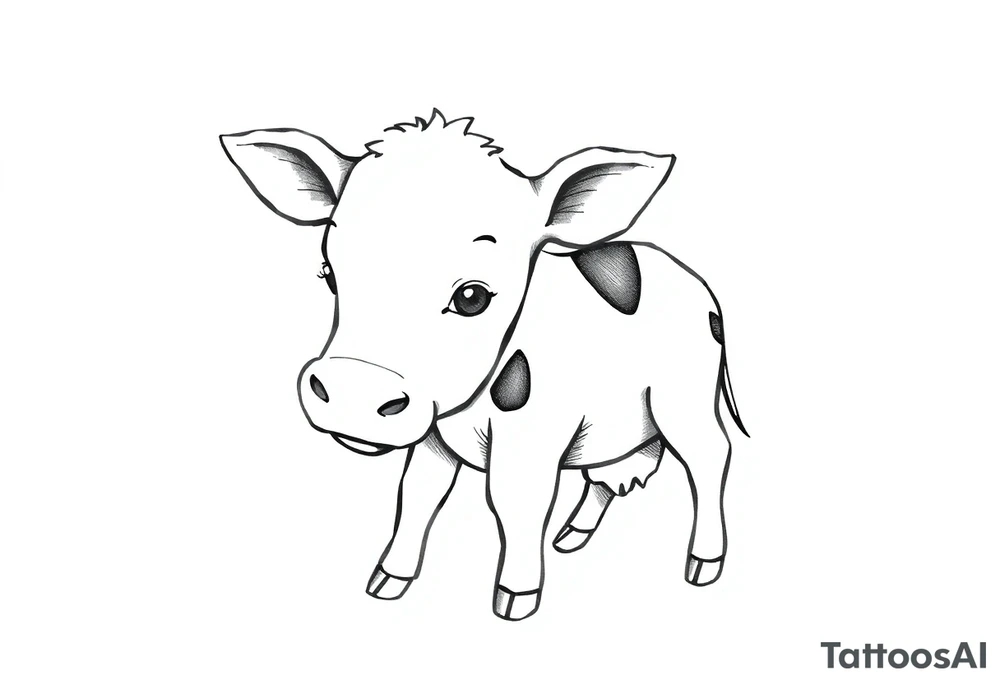 cute black and white baby cow tattoo idea