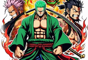 One piece anime character zoro and kaido tattoo idea