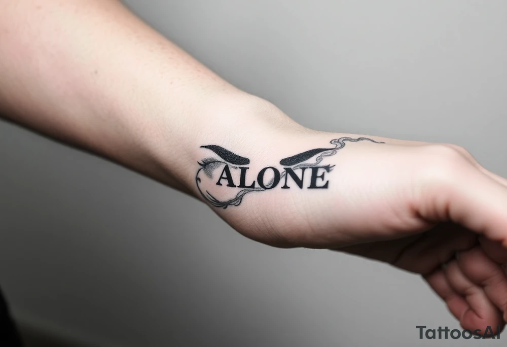 Eyes looking at the words ALONE, and smoke tattoo idea