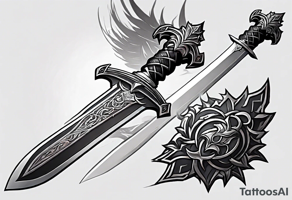 Viego's sword from League of legends, in cybersigilsm tattoo sytle tattoo idea