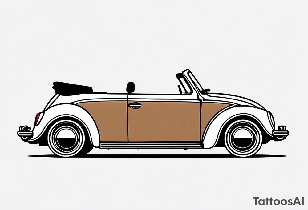 VW beetle convertible, side profile, top-down, modern, linework, minimal, no shadow, no solid shading, brown lines tattoo idea