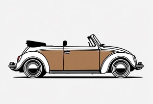 VW beetle convertible, side profile, top-down, modern, linework, minimal, no shadow, no solid shading, brown lines tattoo idea