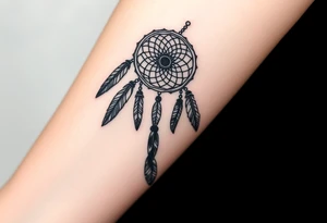 native dreamcatcher with flowing feathers and sacred beads tattoo idea