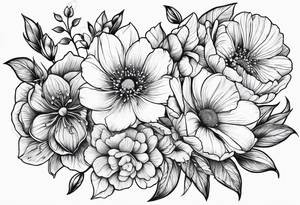 March, April,  June,  November,  December birth flowers tattoo idea