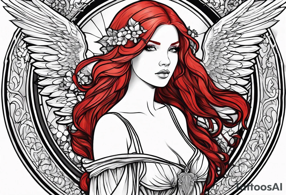 beautiful red hair angel girl tattoo idea
