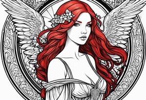 beautiful red hair angel girl tattoo idea