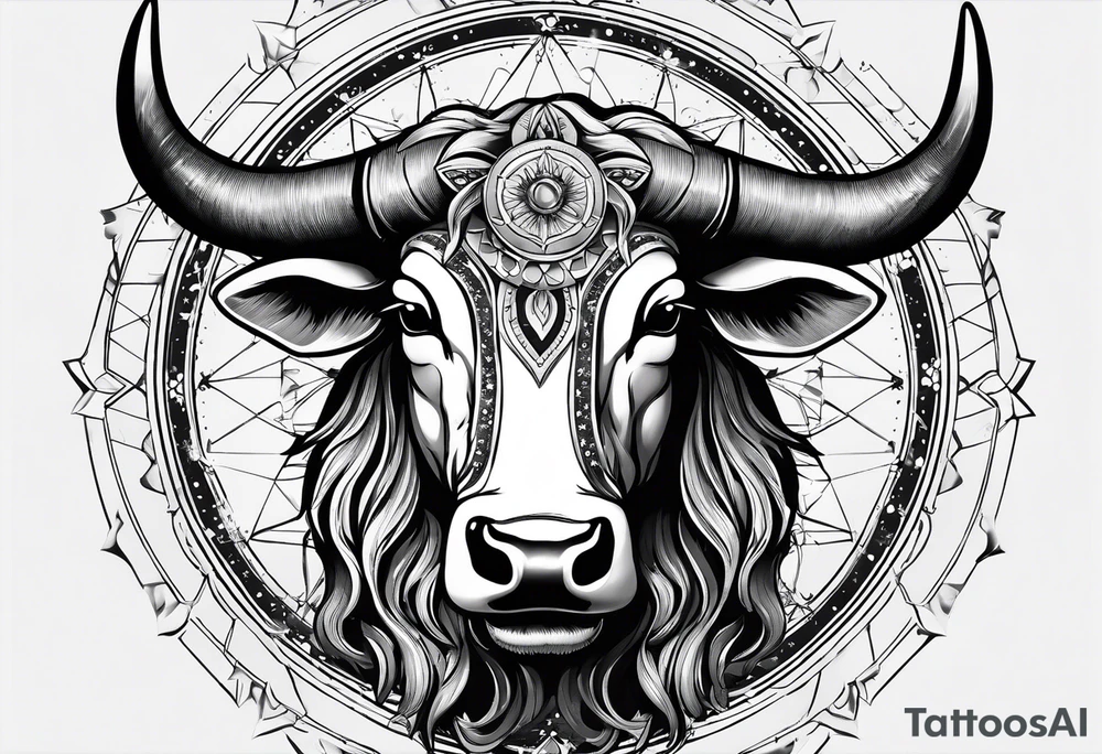 Taurus head with the planets positions on May 20th, 1989. With an arrow splitting the head tattoo idea