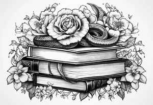 snake, books, stars and poisonous flowers tattoo idea
