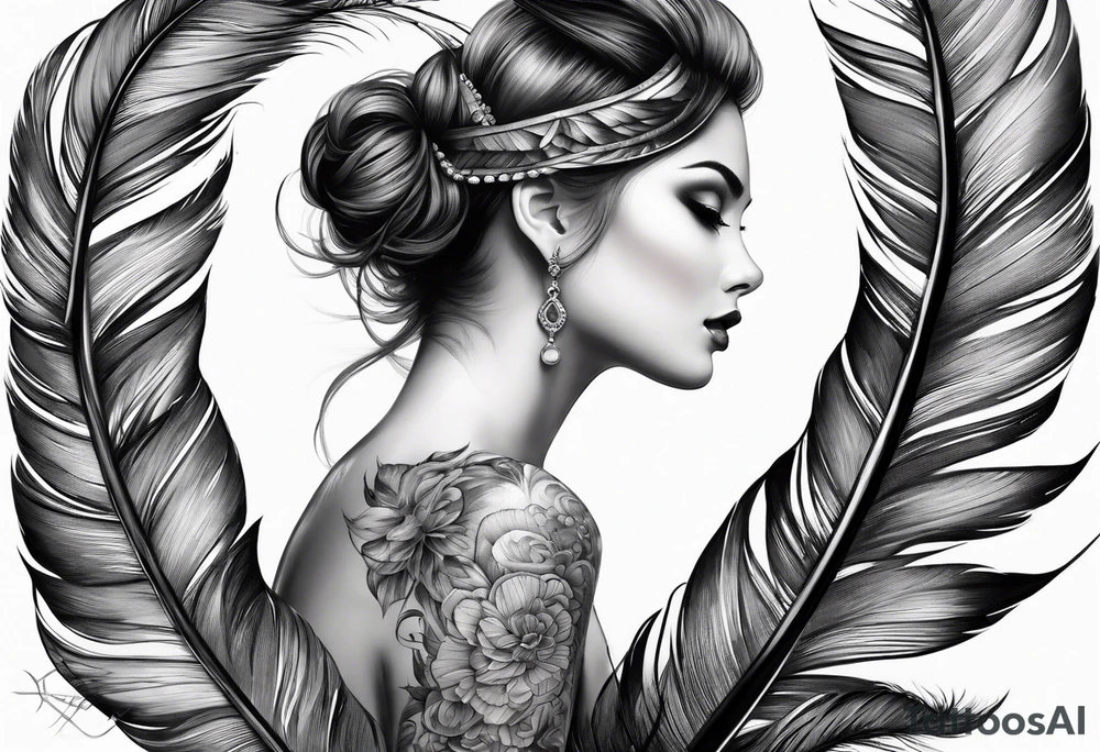 pen wrapped in feather tattoo idea