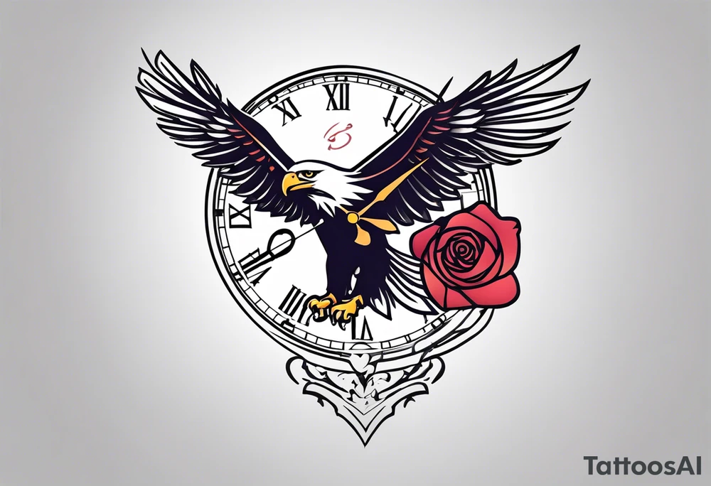 eagle, rose, clock , love tattoo idea