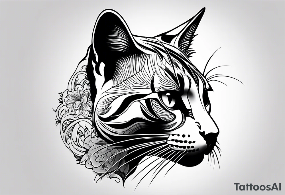 Animal Head ONLY: Cat side profile right side tattoo idea
