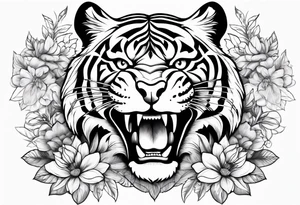 Flower with the middle as an open tiger mouth tattoo idea