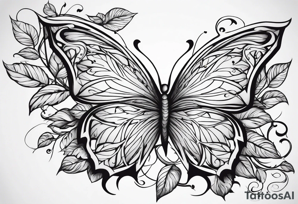 vines of leafs and butterfly tattoo idea